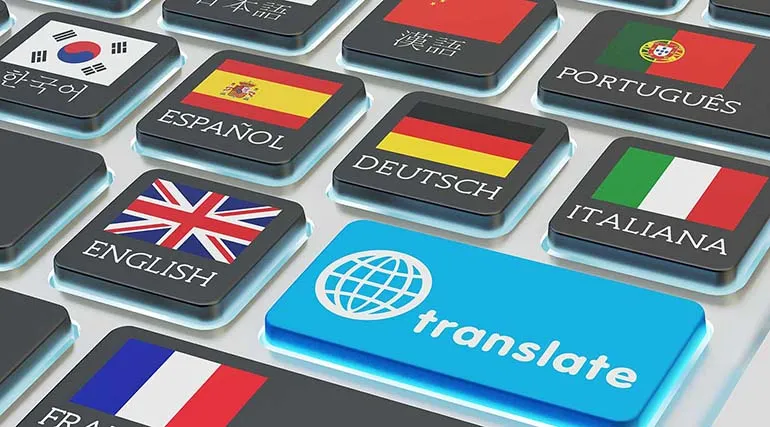 Een foto van een toetsenbord maar dan zijn de toetsen verschillende landen, inclusief vlag en naam